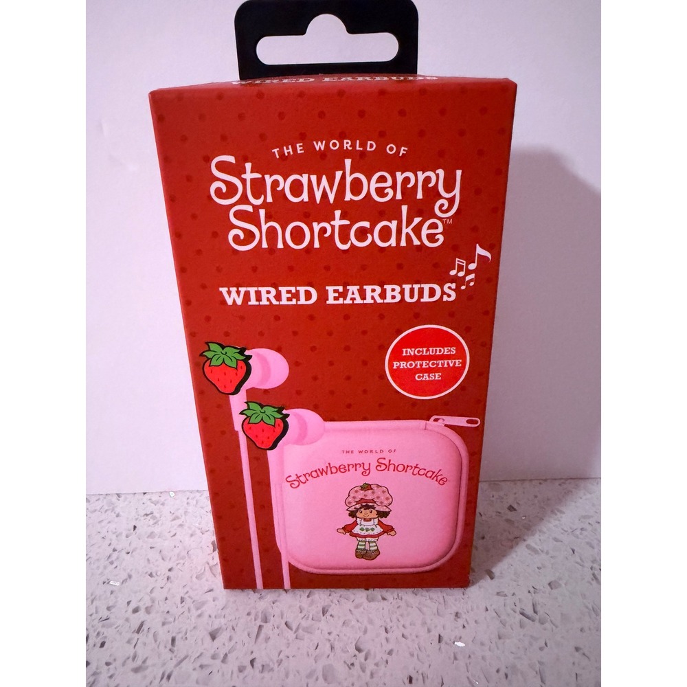 Strawberry Shortcake Wired Earbuds with Protective Pink Zipper Case New in Box - Picture 1 of 4
